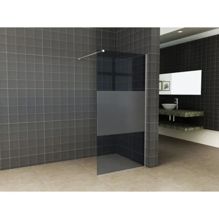 Wiesbaden Slim Glasplaat Inloopdouche - 900x2000x8mm - NANO - Rookglas met Melkglas Middenband