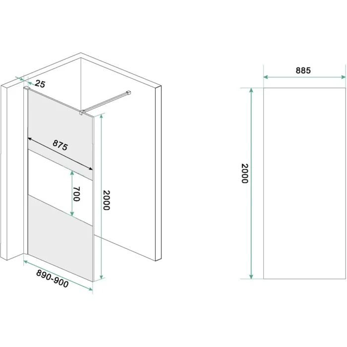 Wiesbaden Slim Glasplaat Inloopdouche - 900x2000x8mm - NANO - Rookglas met Melkglas Middenband