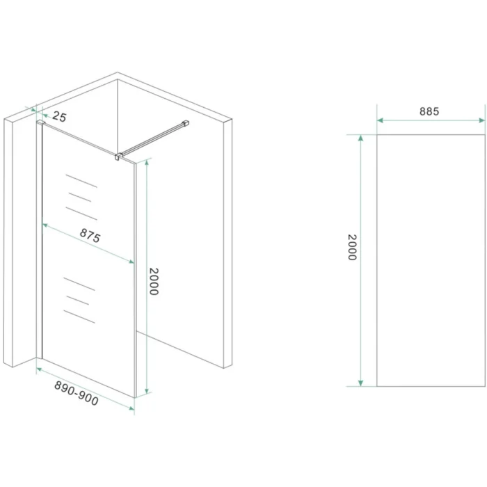 Wiesbaden Slim Glasplaat Inloopdouche - 900x2000x8mm - NANO - Vintage Brons Glas