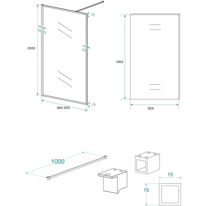 Wiesbaden Square Inloopdouche - 900x2000x10mm - Profiel - NANO - Helder Glas/Mat Zwart