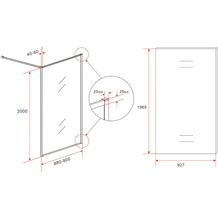 Wiesbaden Square Inloopdouche - 900x2000x8mm - Profiel - NANO - Helder Glas/Geborsteld Messing