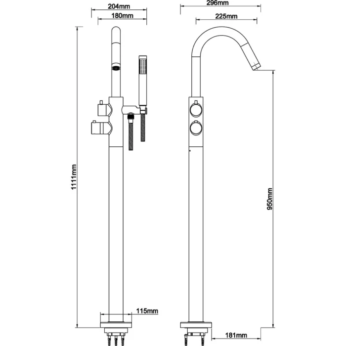 Wiesbaden Caral Thermostatische Badmengkraan - 111cm - Vrijstaand - Messing - Mat Zwart
