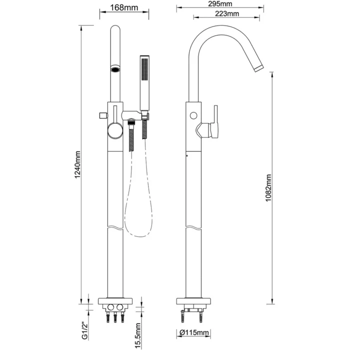 Wiesbaden Caral Vrijstaande Badmengkraan - 124cm - Messing - Geborsteld Brons Koper