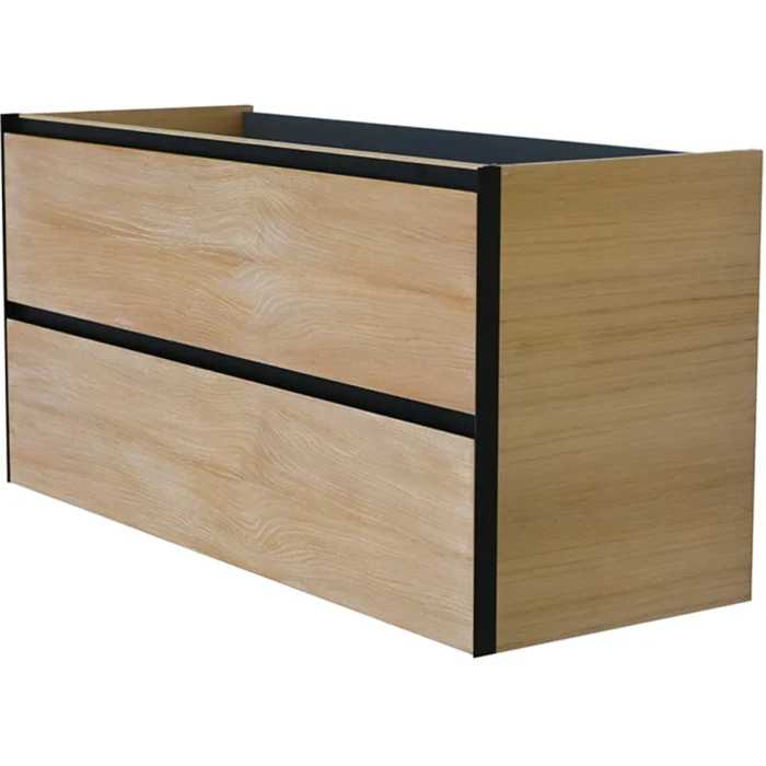 Wiesbaden Lotus Wastafelonderkast - 120x45.2cm - 2 lades - 2 uitsparingen - MDF - Naturel Eik/Mat Zwart