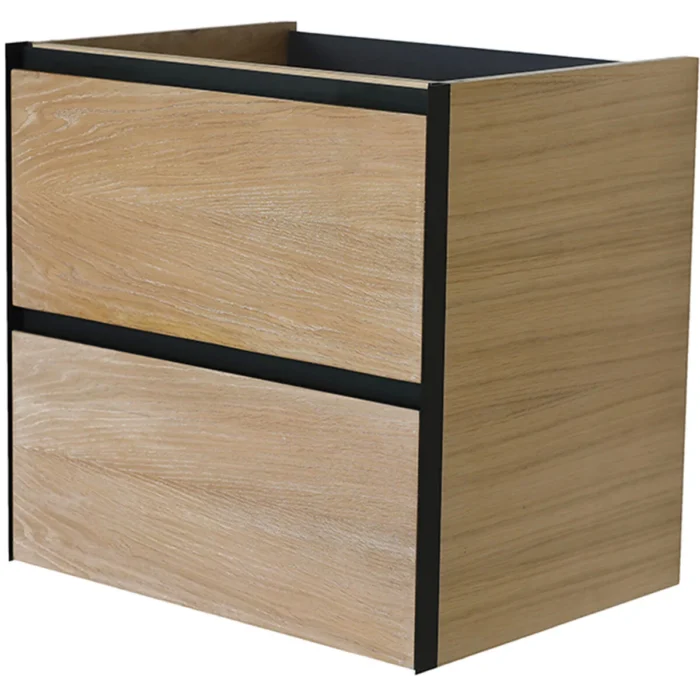 Wiesbaden Lotus Wastafelonderkast - 60x45.2cm - 2 lades - Softclose - Naturel Eik/Mat Zwart