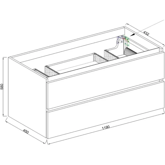 Wiesbaden Marmaris Wastafelonderkast - 120x45cm - 2 lades - 2 uitsparingen - MDF - Softclose - Mat Zwart