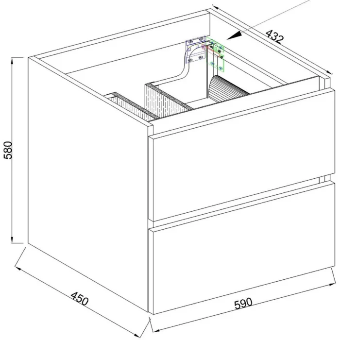 Wiesbaden Marmaris Wastafelonderkast - 60x45cm - 2 lades - MDF - Softclose - Mat Zwart