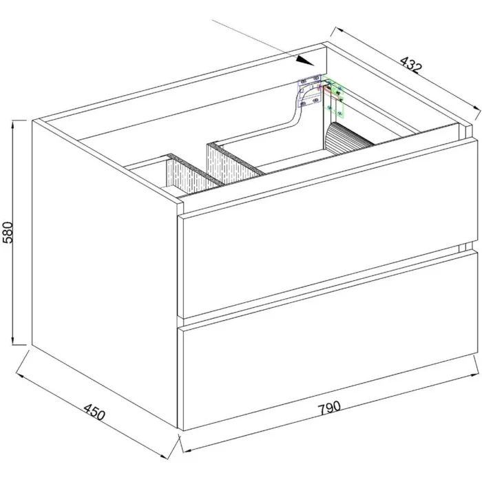 Wiesbaden Marmaris Wastafelonderkast - 80x45cm - 2 lades - MDF - Softclose - Mat Zwart