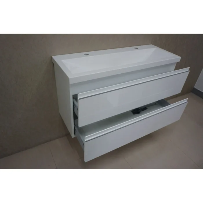 Wiesbaden Shall Wastafelonderkast - 100x36cm - 2 lades - Softclose - MDF - Glans Wit