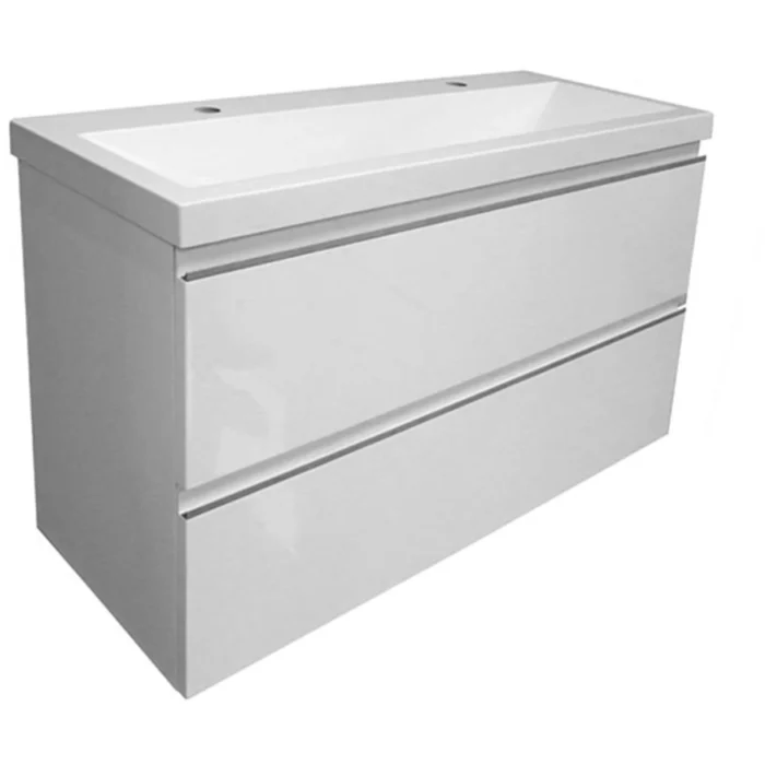 Wiesbaden Shall Wastafelonderkast - 100x36cm - 2 lades - Softclose - MDF - Glans Wit