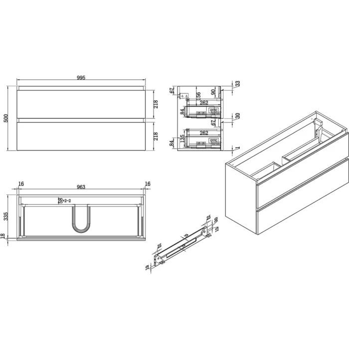 Wiesbaden Shall Wastafelonderkast - 100x36cm - 2 lades - Softclose - MDF - Glans Wit