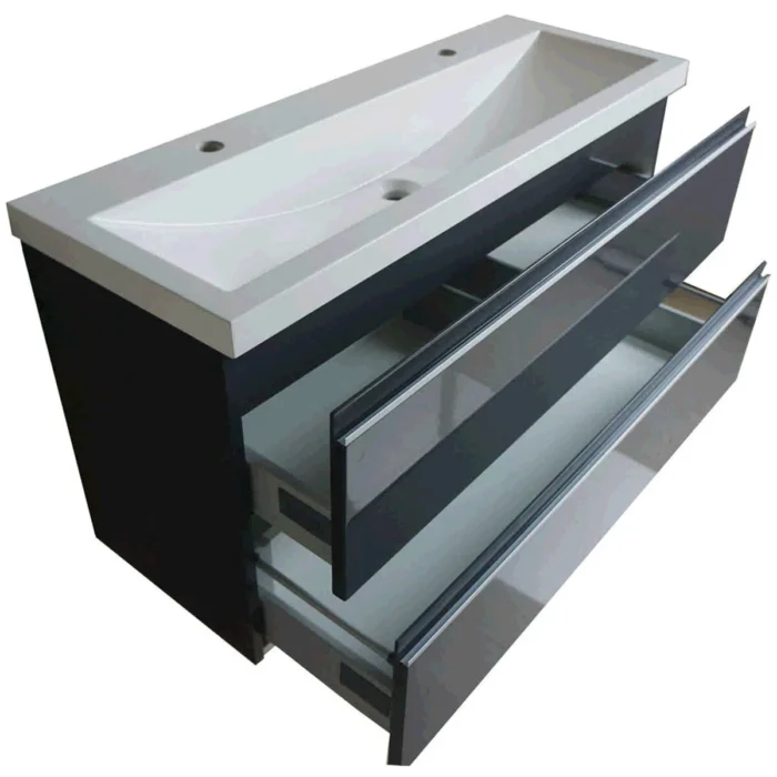 Wiesbaden Shall Wastafelonderkast - 100x36cm - 2 lades - Softclose - MDF - Grafietgrijs
