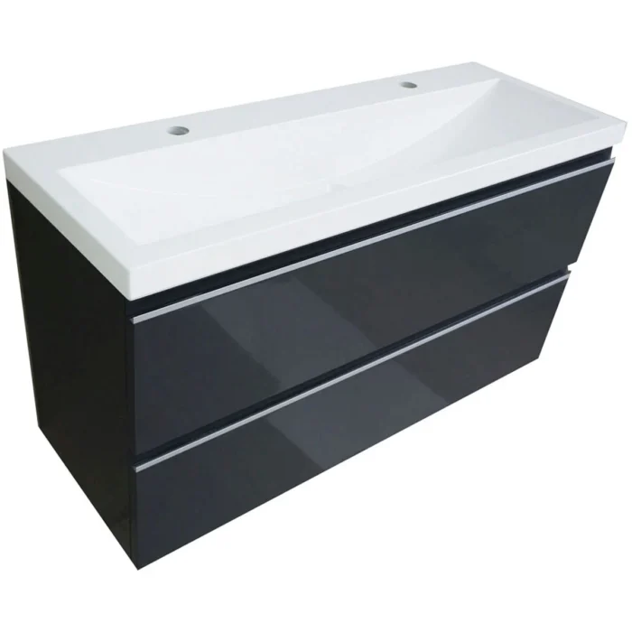 Wiesbaden Shall Wastafelonderkast - 100x36cm - 2 lades - Softclose - MDF - Grafietgrijs