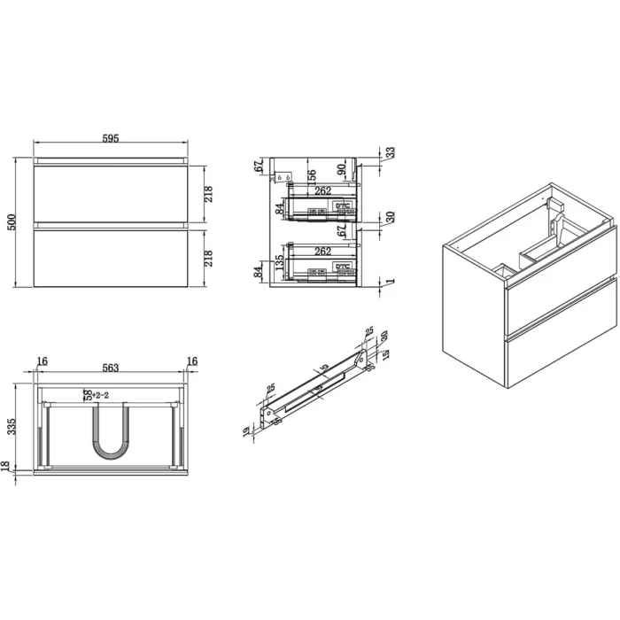Wiesbaden Shall Wastafelonderkast - 60x36cm - 2 lades - Softclose - MDF - Glans Wit