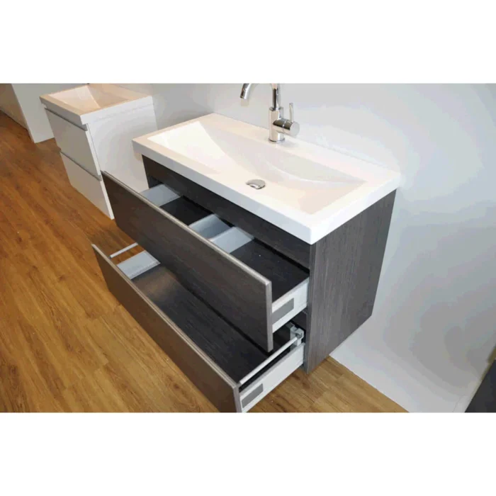 Wiesbaden Shall Wastafelonderkast - 80x36cm - 2 lades - Softclose - MDF - Houtnerf Grijs