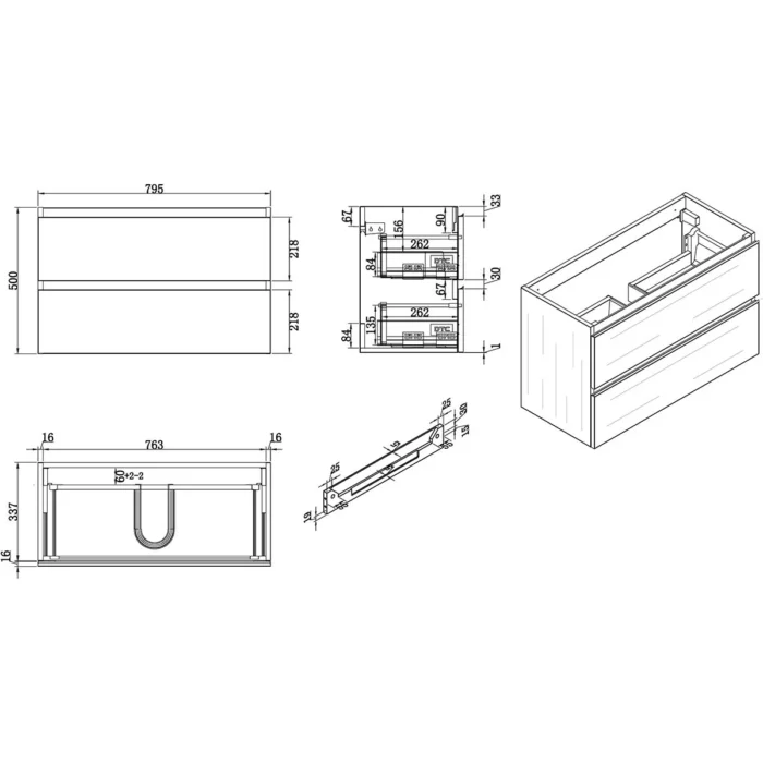 Wiesbaden Shall Wastafelonderkast - 80x36cm - 2 lades - Softclose - MDF - Houtnerf Grijs