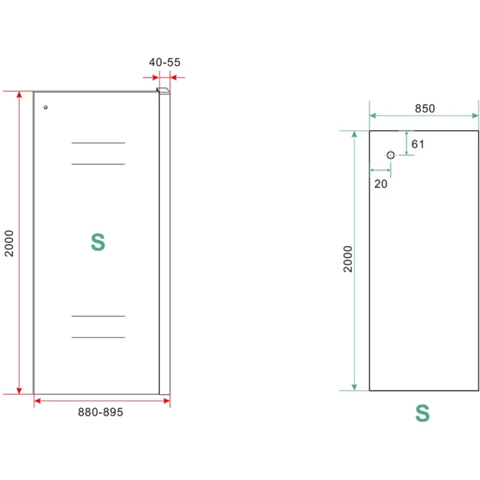 Wiesbaden Side Zijwand voor Nis Schuifdeur - 900x2000x8mm - NANO - Helder Glas/Mat Zwart