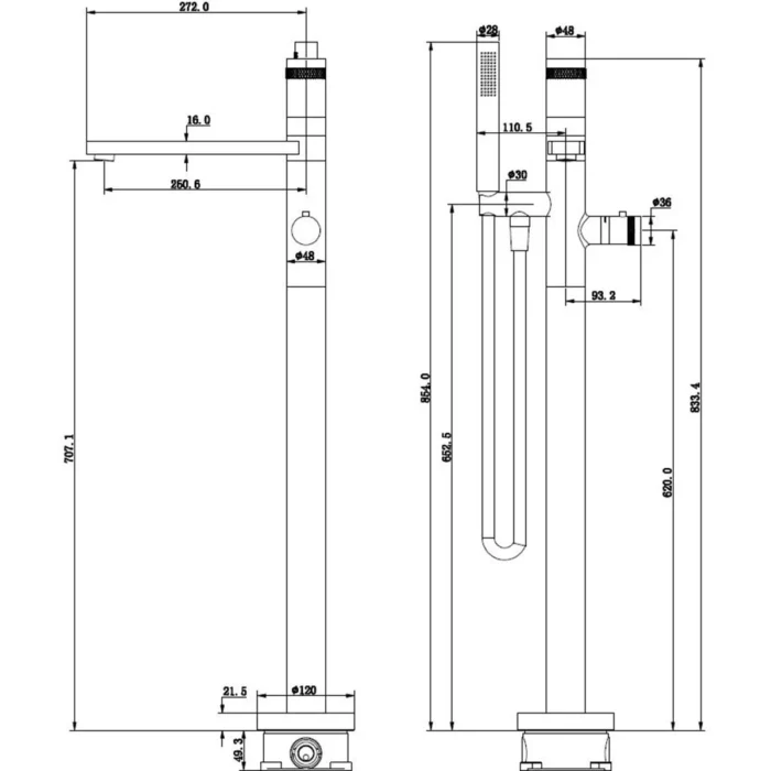 Wiesbaden Sphere Thermostatische Badmengkraan - Vrijstaand - Messing - Chroom