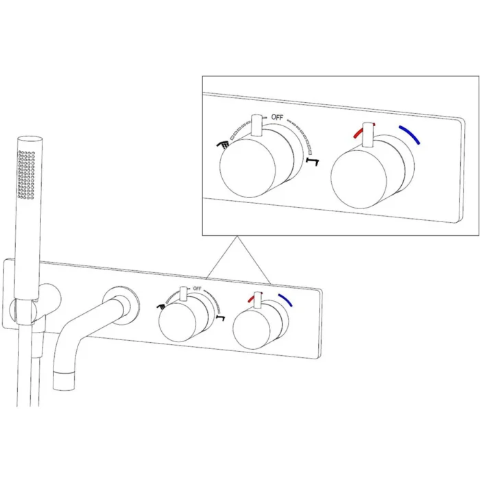 Wiesbaden Style Inbouw Badthermostaat Muur - 2 functies - Messing - Chroom