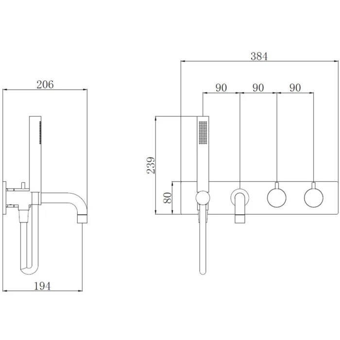 Wiesbaden Style Inbouw Badthermostaat Muur - 2 functies - Messing - Chroom