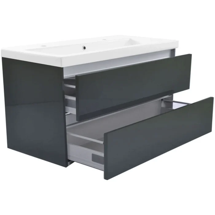 Wiesbaden Vision Wastafelonderkast - 100x46cm - 2 lades - MDF - Hoogglans Grijs
