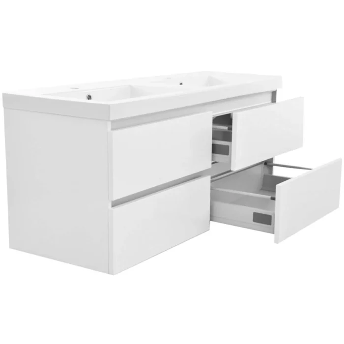 Wiesbaden Vision Wastafelonderkast - 120x46cm - 4 lades - 2 uitsparingen - MDF - Glans Wit