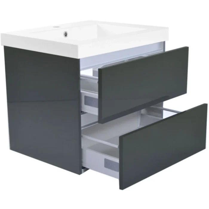 Wiesbaden Vision Wastafelonderkast - 60x46cm - 2 lades - MDF - Hoogglans Grijs