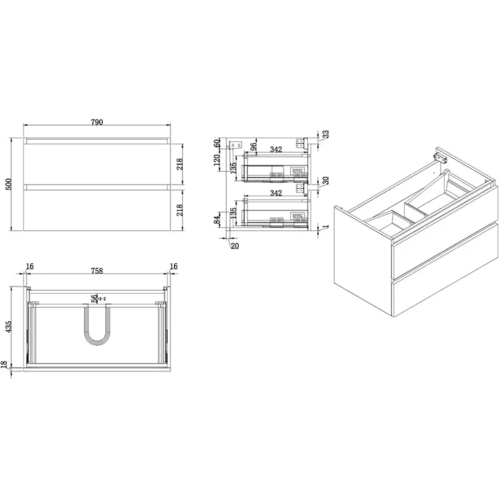 Wiesbaden Vision Wastafelonderkast - 80x46cm - 2 lades - MDF - Glans Wit