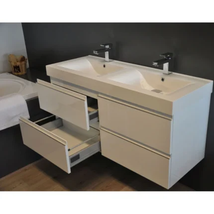 Xellanz Tigris Wastafelonderkast - 120x46cm - 4 lades - 2 uitsparingen - MDF - Glans Wit