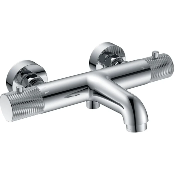 Wiesbaden Ribbd Thermostatische Badmengkraan - Hartafstand 15cm - Opbouw - Messing - Chroom