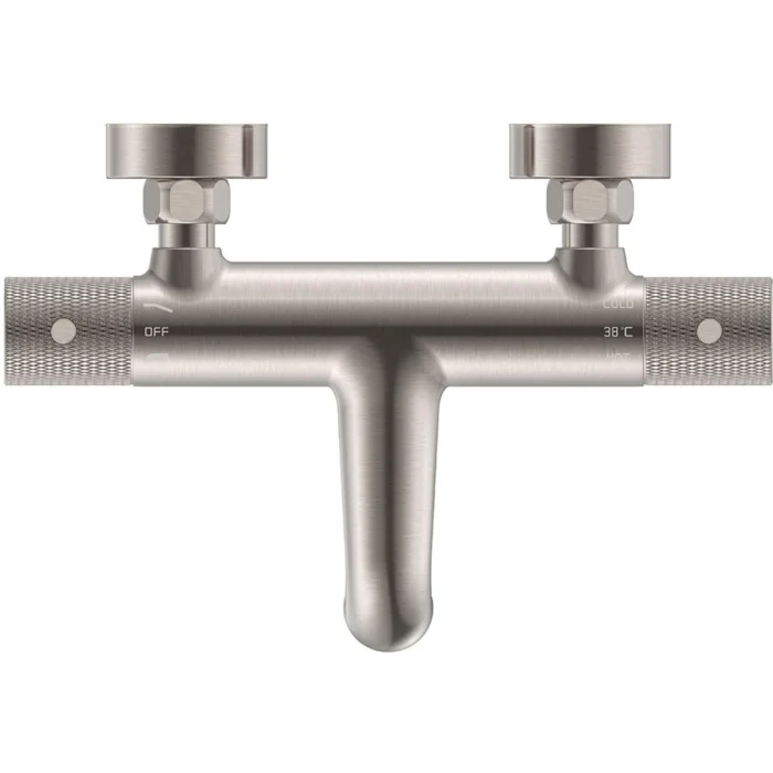 Wiesbaden Ribbd Thermostatische Badmengkraan - Hartafstand 15cm - Opbouw - Messing - Geborsteld Staal