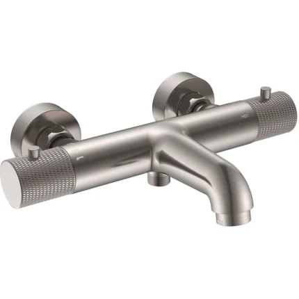 Wiesbaden Ribbd Thermostatische Badmengkraan - Hartafstand 15cm - Opbouw - Messing - Geborsteld Staal