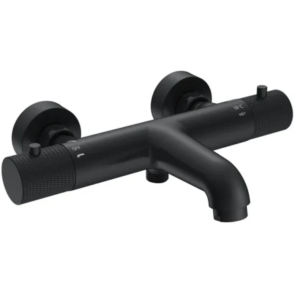Wiesbaden Ribbd Thermostatische Badmengkraan - Hartafstand 15cm - Opbouw - Messing - Mat Zwart