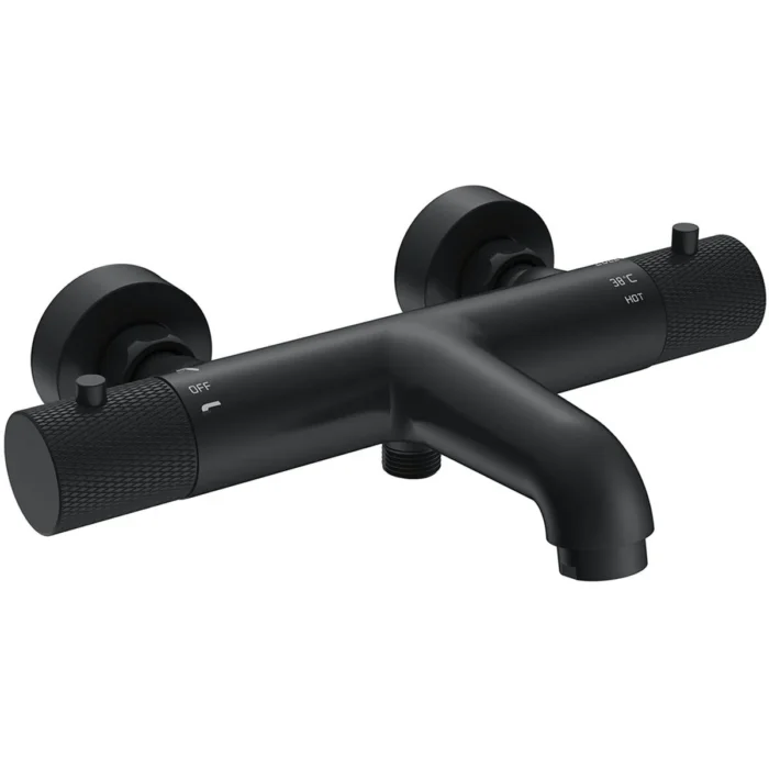 Wiesbaden Ribbd Thermostatische Badmengkraan - Hartafstand 15cm - Opbouw - Messing - Mat Zwart