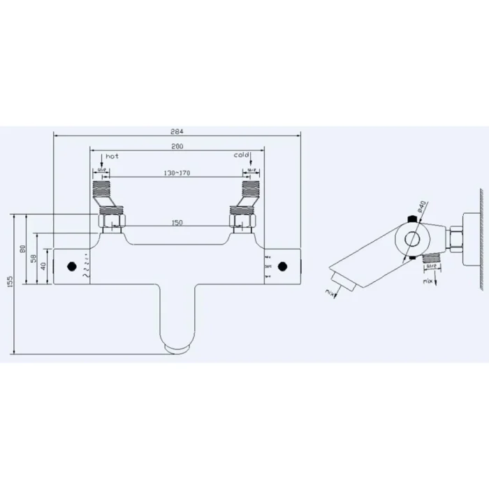 Xellanz Rio Thermostatische Badmengkraan - Hartafstand 15cm - Opbouw - Messing - Geborsteld Staal